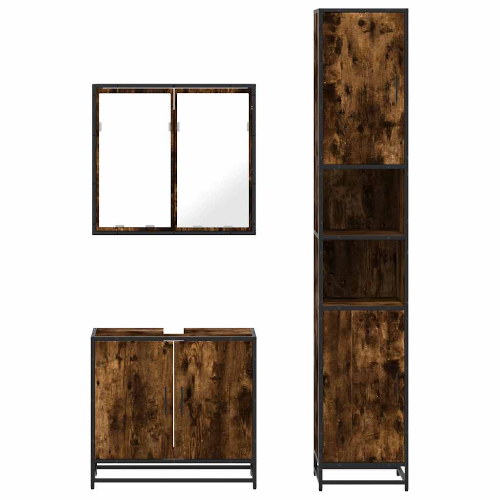 Ensemble de meubles de salle de bain 3 pcs Chêne fumé