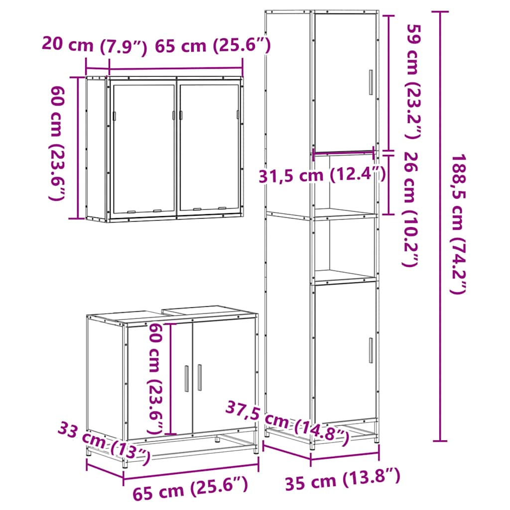 Ensemble de meubles de salle de bain 3 pcs Chêne fumé
