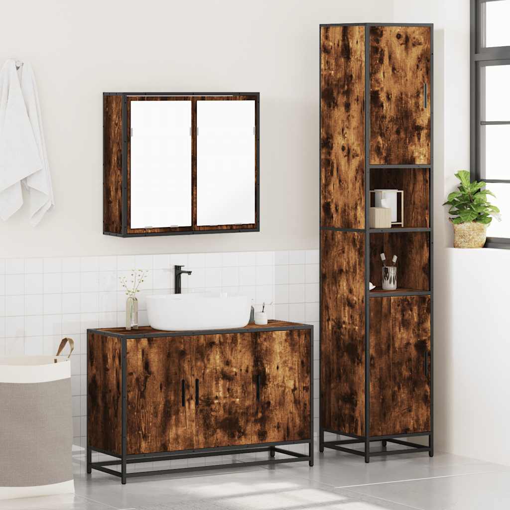 Ensemble de meubles de salle de bain 3 pcs Chêne fumé