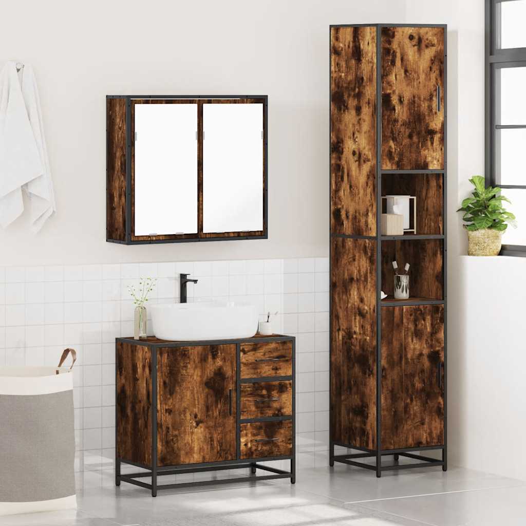 Ensemble de meubles de salle de bain 3 pcs Chêne fumé