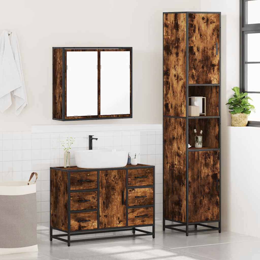 Ensemble de meubles de salle de bain 3 pcs Chêne fumé