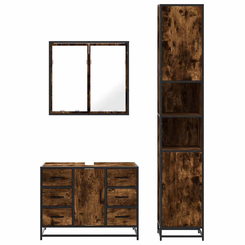 Ensemble de meubles de salle de bain 3 pcs Chêne fumé