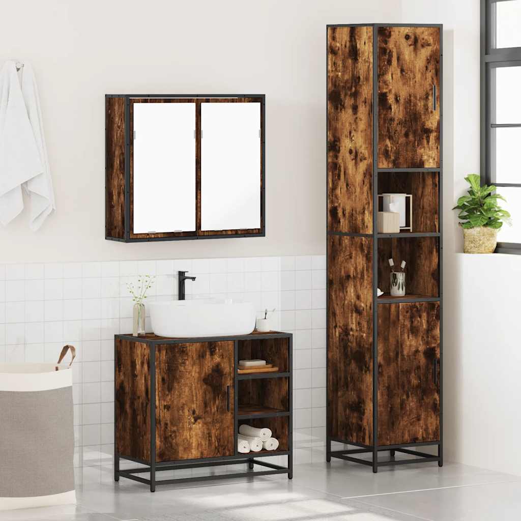 Ensemble de meubles de salle de bain 3 pcs Chêne fumé