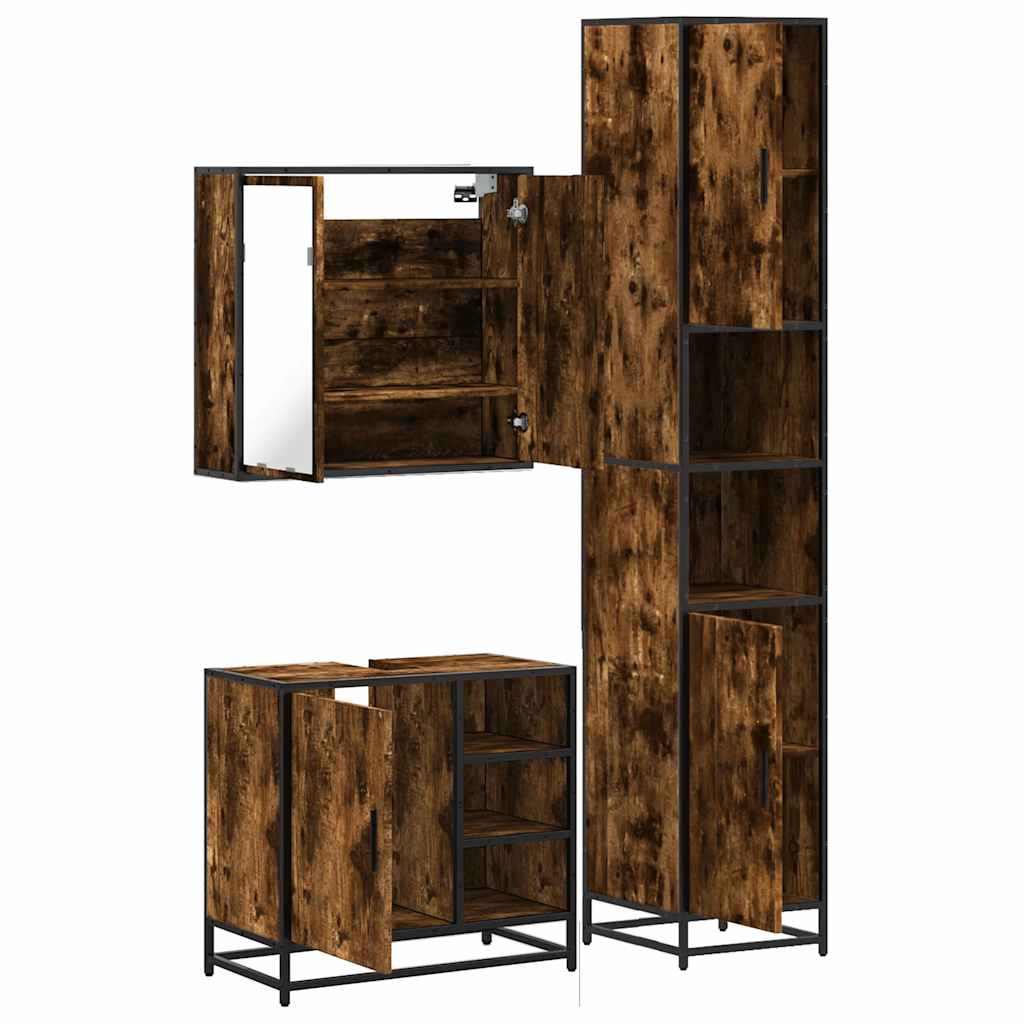 Ensemble de meubles de salle de bain 3 pcs Chêne fumé