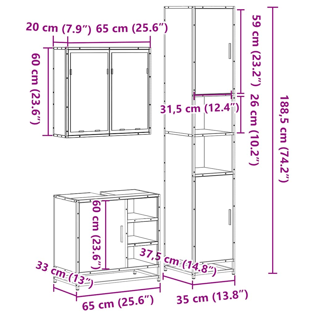 Ensemble de meubles de salle de bain 3 pcs Chêne fumé