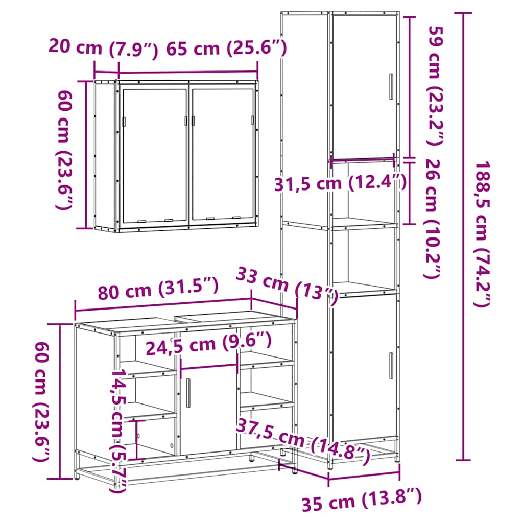 Ensemble de meubles de salle de bain 3 pcs chêne sonoma