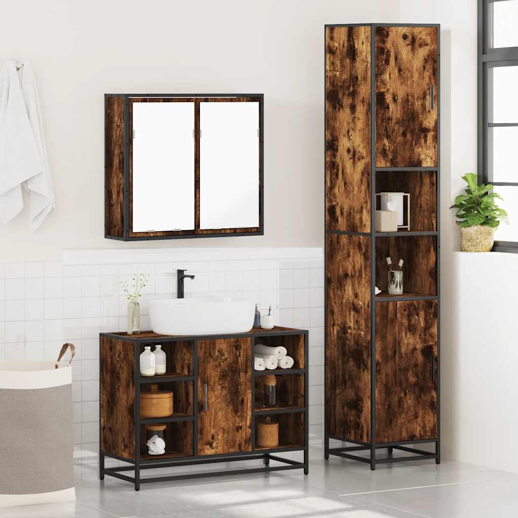 Ensemble de meubles de salle de bain 3 pcs Chêne fumé