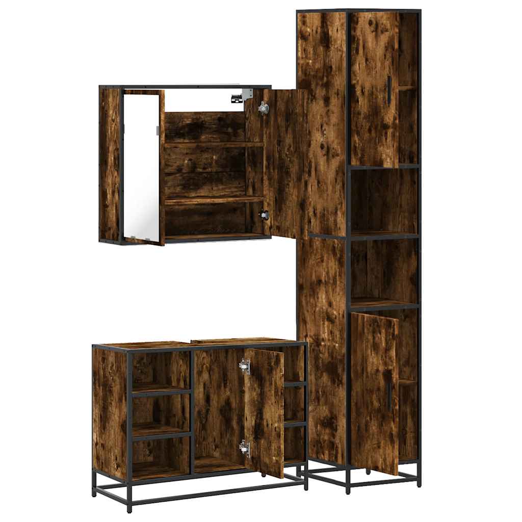 Ensemble de meubles de salle de bain 3 pcs Chêne fumé