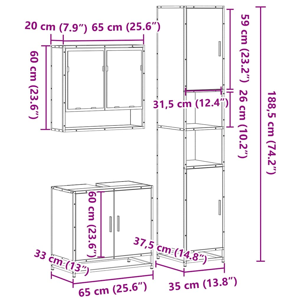 Ensemble de meubles de salle de bain 3 pcs chêne sonoma