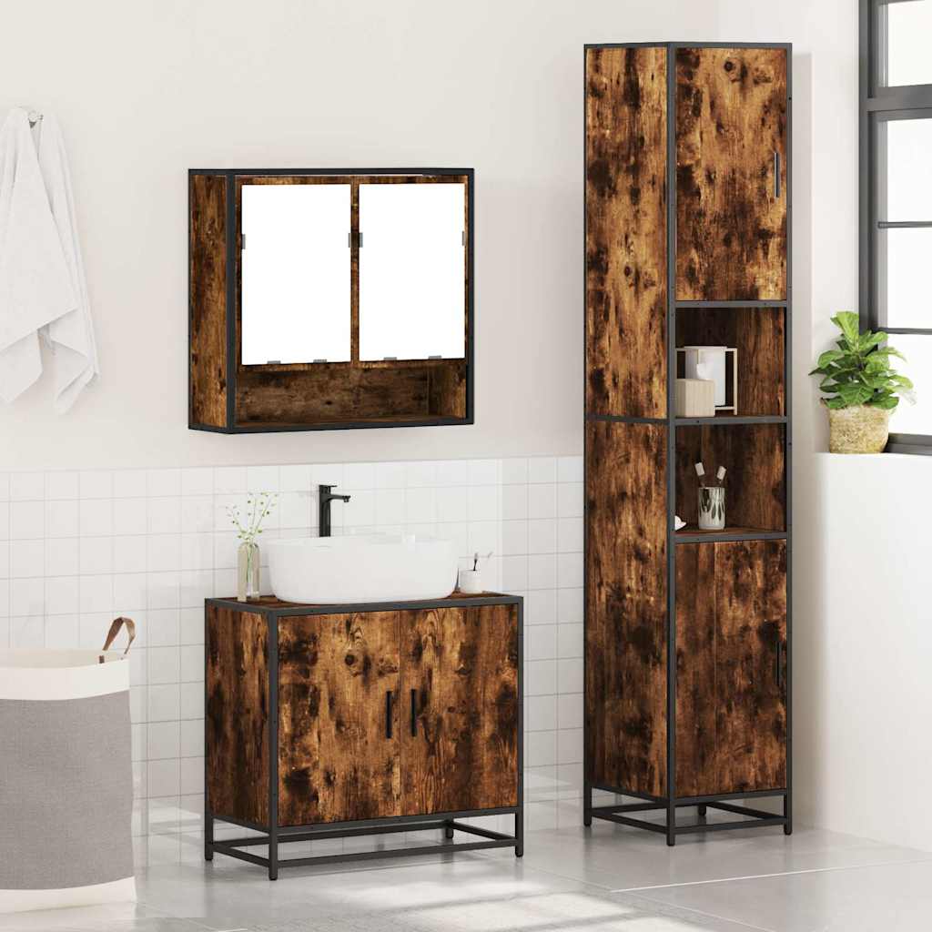 Ensemble de meubles de salle de bain 3 pcs Chêne fumé