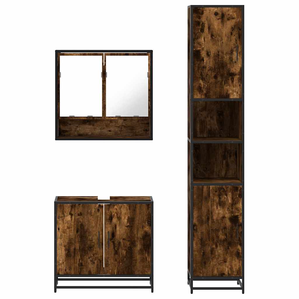 Ensemble de meubles de salle de bain 3 pcs Chêne fumé