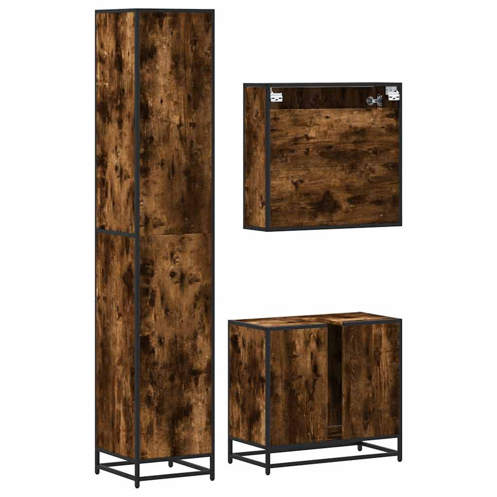 Ensemble de meubles de salle de bain 3 pcs Chêne fumé