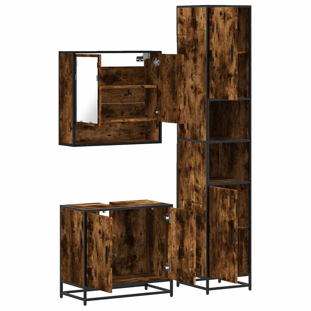 Ensemble de meubles de salle de bain 3 pcs Chêne fumé