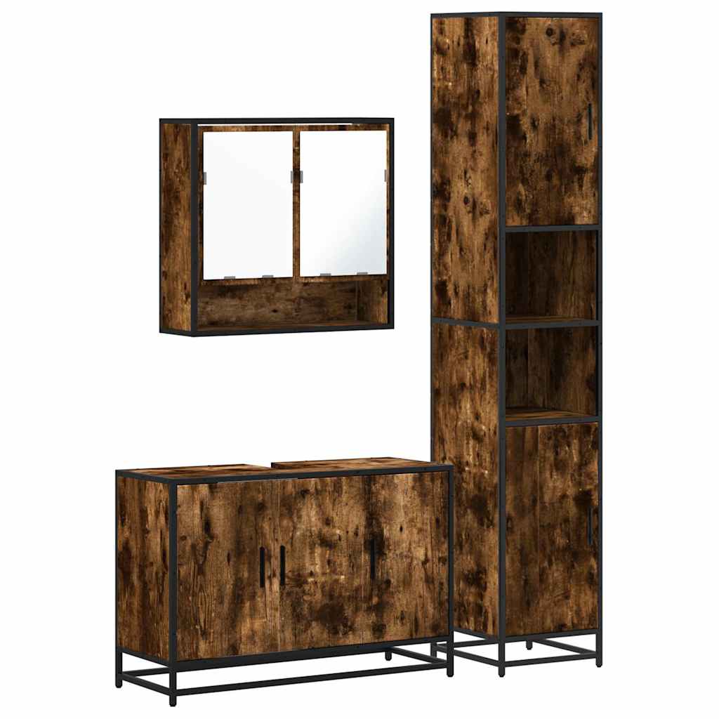 Ensemble de meubles de salle de bain 3 pcs Chêne fumé