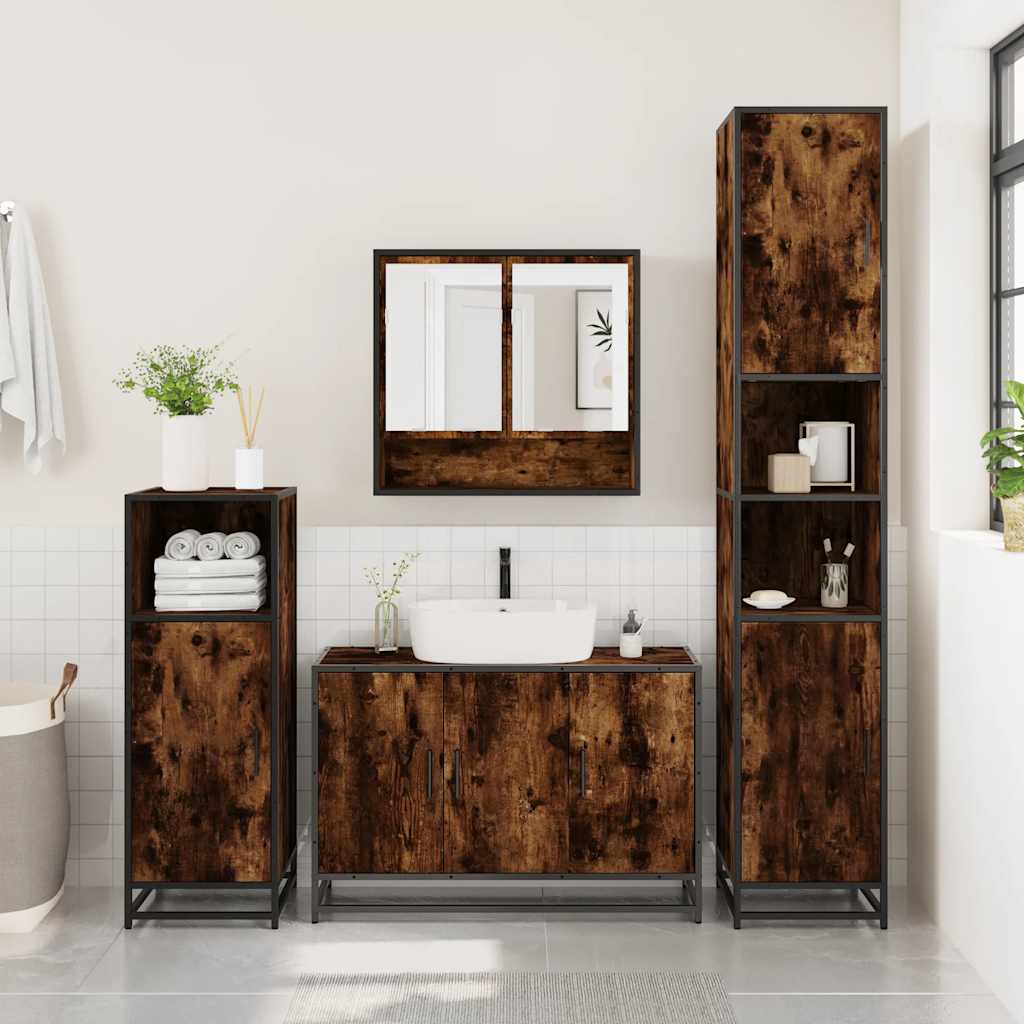 Ensemble de meubles de salle de bain 3 pcs Chêne fumé