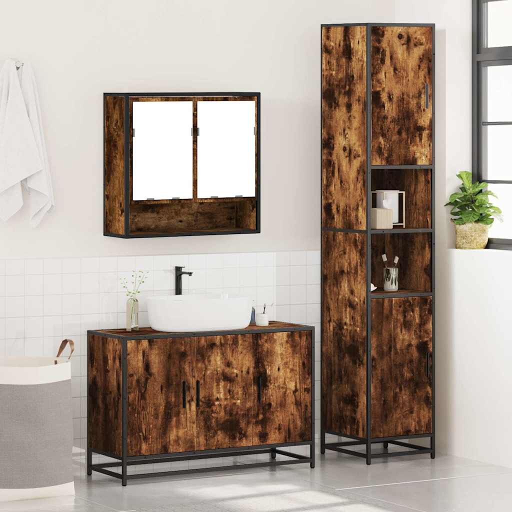 Ensemble de meubles de salle de bain 3 pcs Chêne fumé