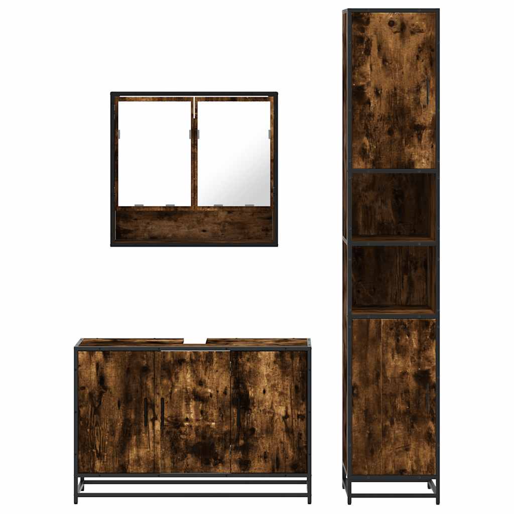 Ensemble de meubles de salle de bain 3 pcs Chêne fumé