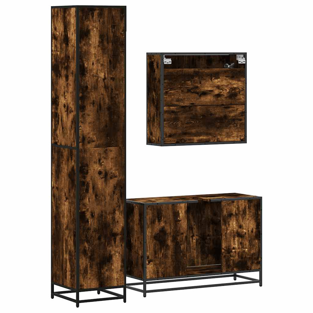 Ensemble de meubles de salle de bain 3 pcs Chêne fumé