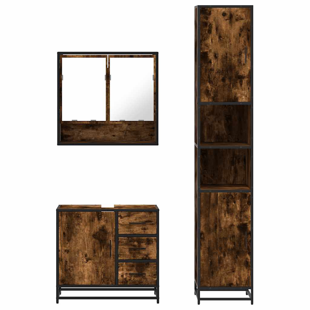 Ensemble de meubles de salle de bain 3 pcs Chêne fumé
