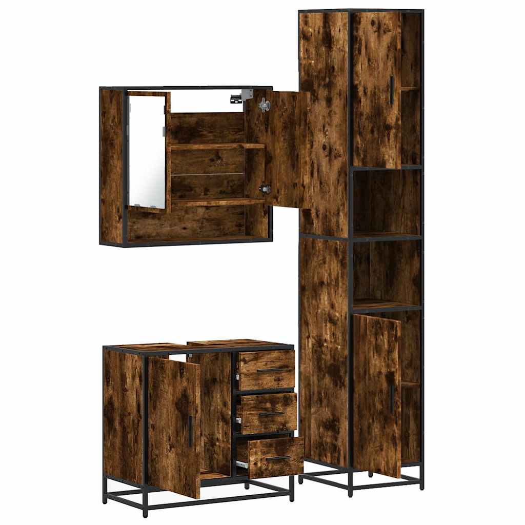 Ensemble de meubles de salle de bain 3 pcs Chêne fumé