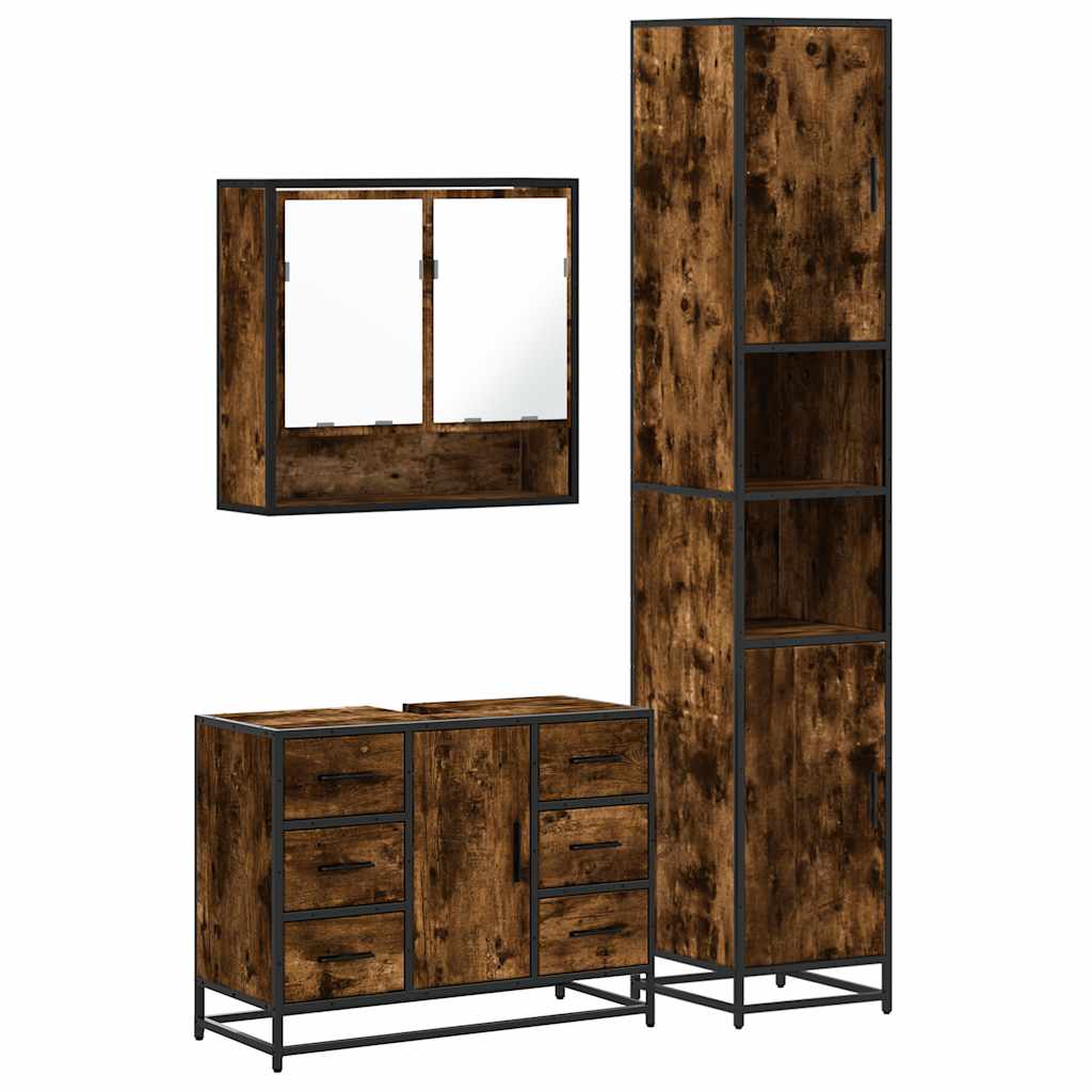 Ensemble de meubles de salle de bain 3 pcs Chêne fumé