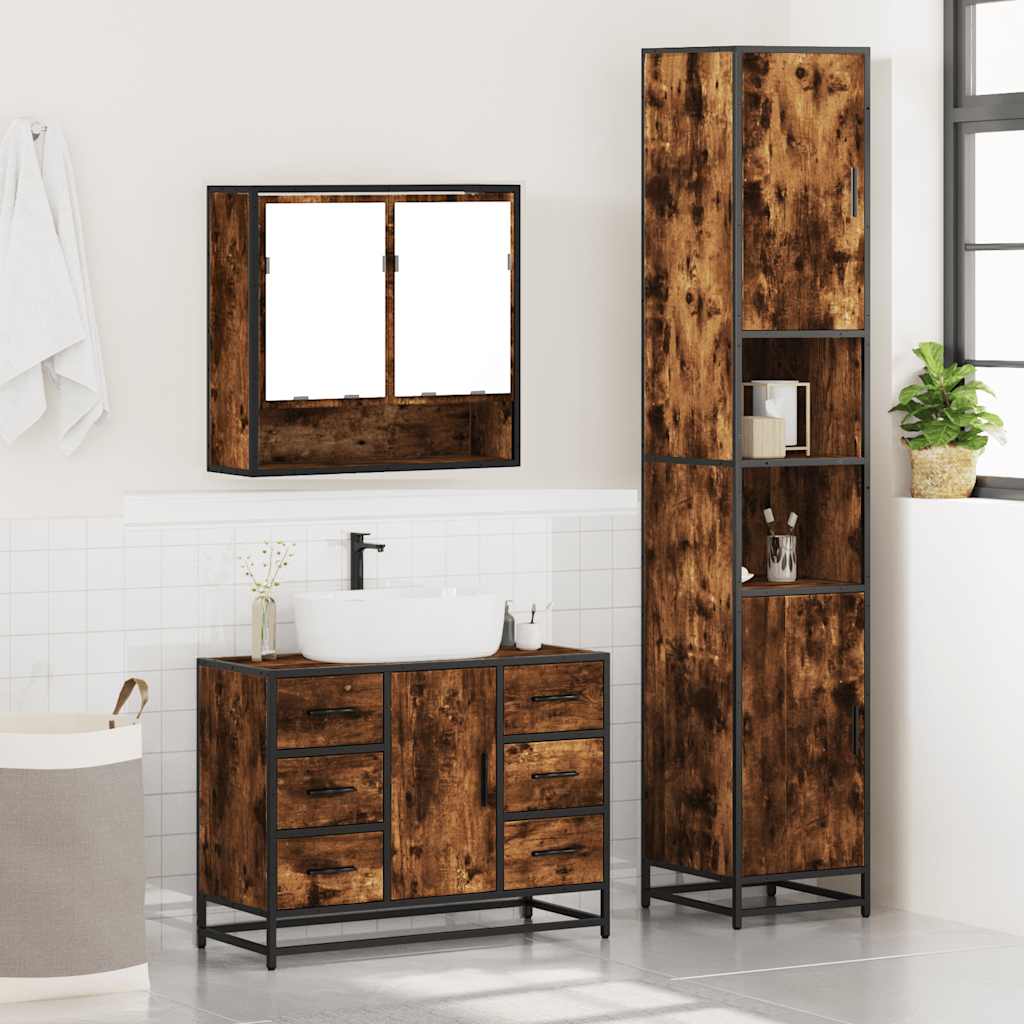 Ensemble de meubles de salle de bain 3 pcs Chêne fumé
