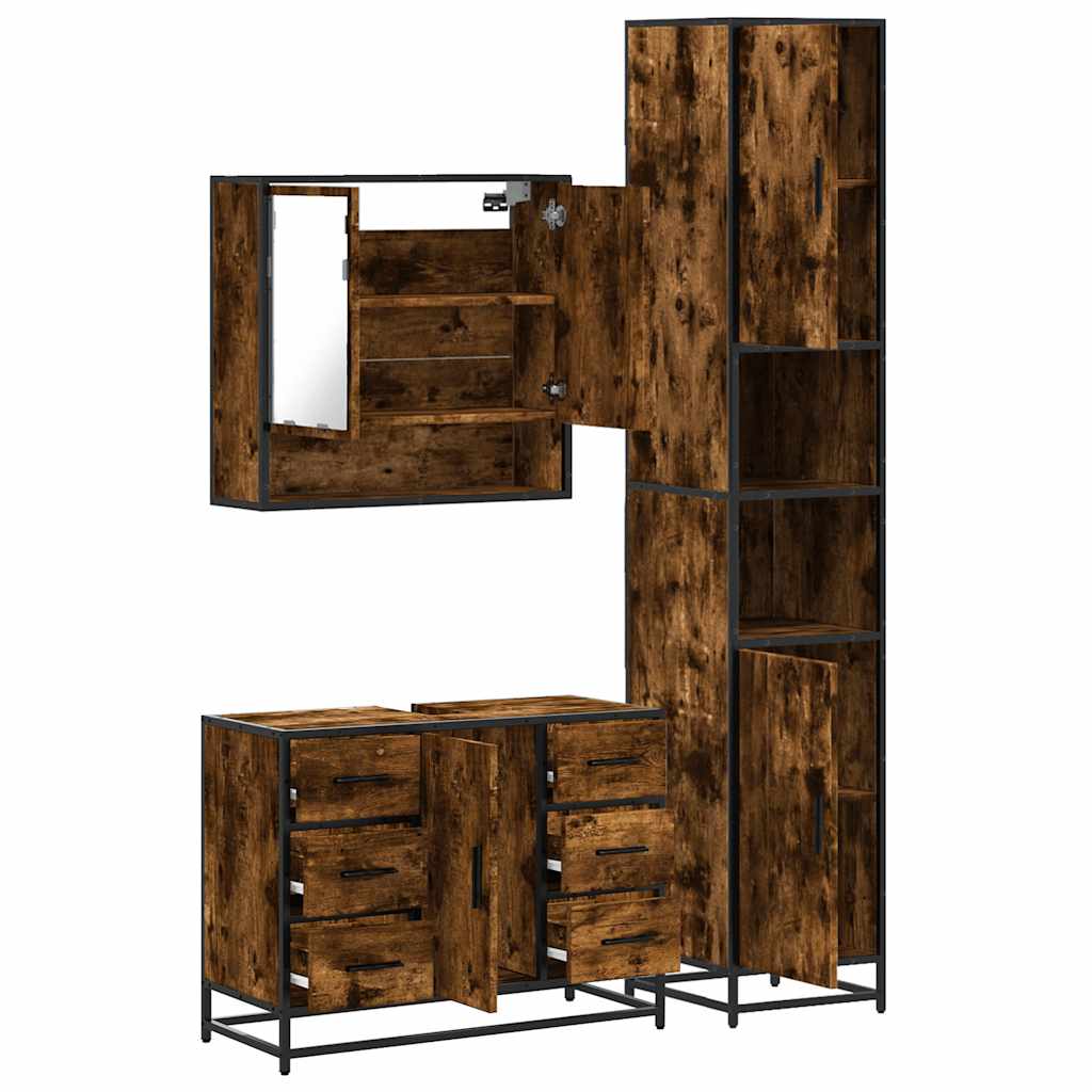 Ensemble de meubles de salle de bain 3 pcs Chêne fumé