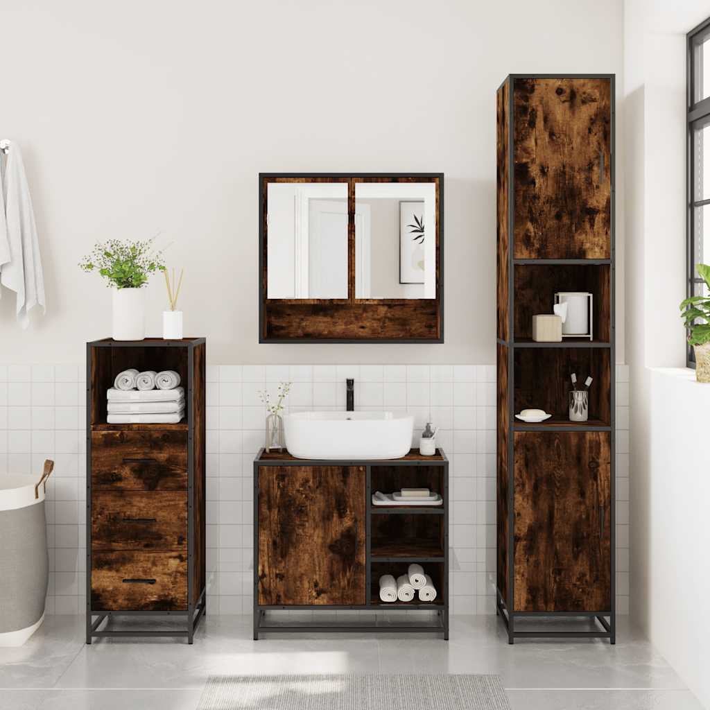 Ensemble de meubles de salle de bain 3 pcs Chêne fumé