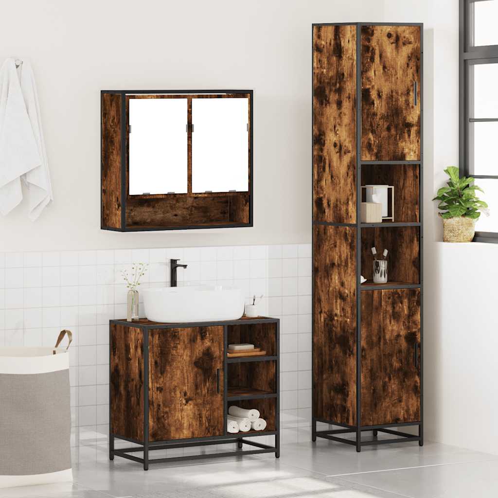 Ensemble de meubles de salle de bain 3 pcs Chêne fumé