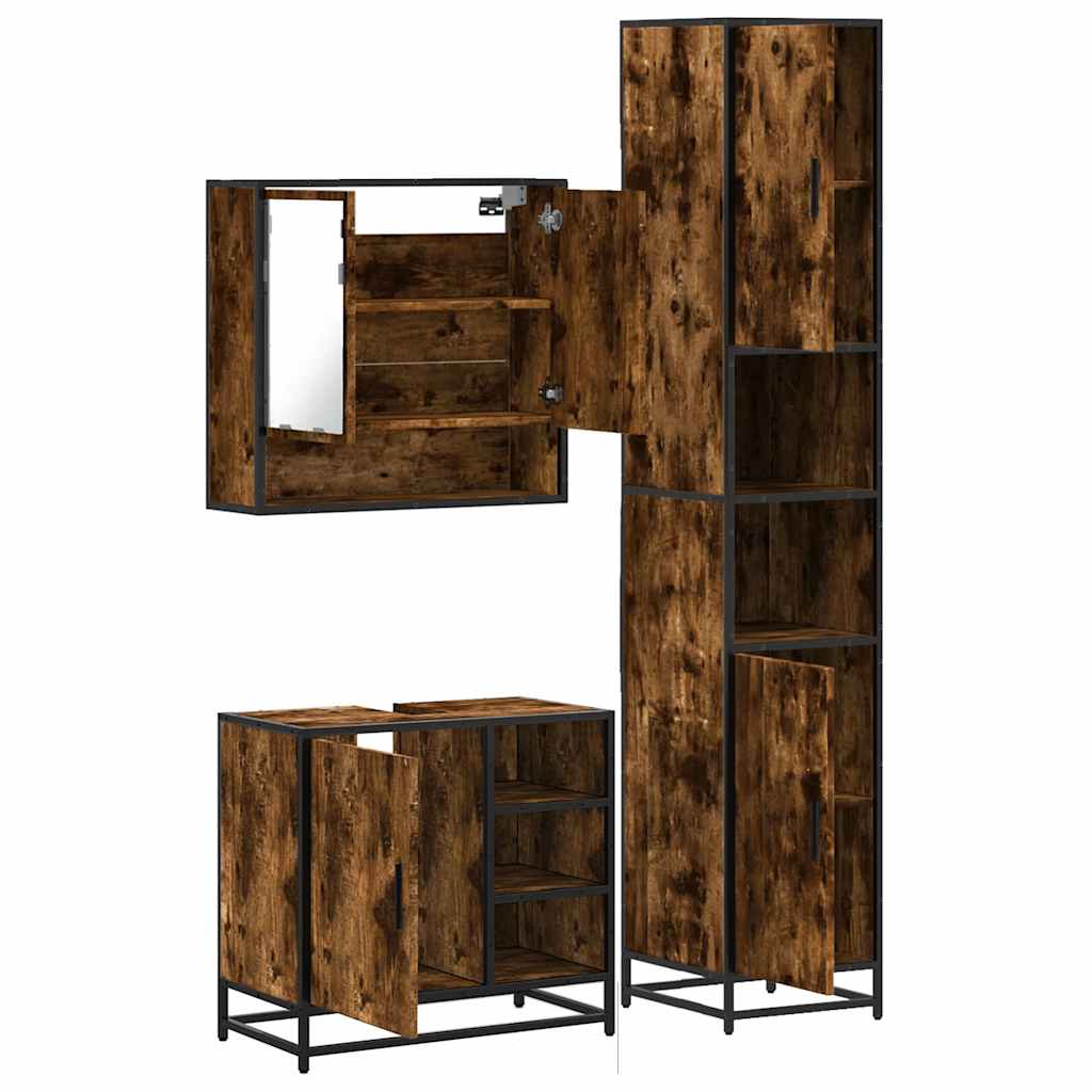 Ensemble de meubles de salle de bain 3 pcs Chêne fumé