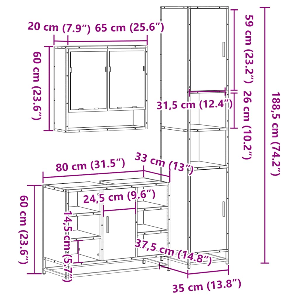 Ensemble de meubles de salle de bain 3 pcs chêne sonoma