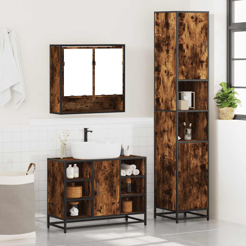 Ensemble de meubles de salle de bain 3 pcs Chêne fumé