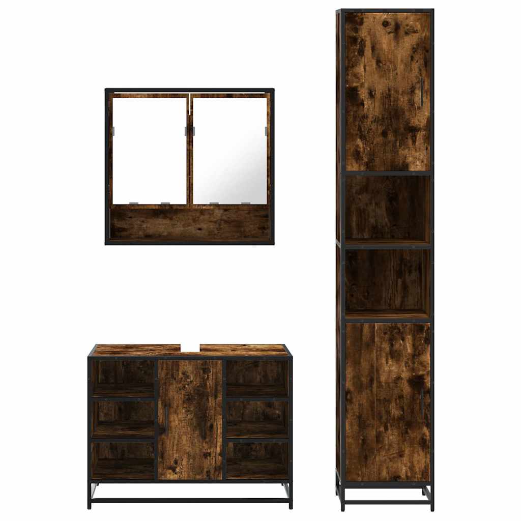 Ensemble de meubles de salle de bain 3 pcs Chêne fumé