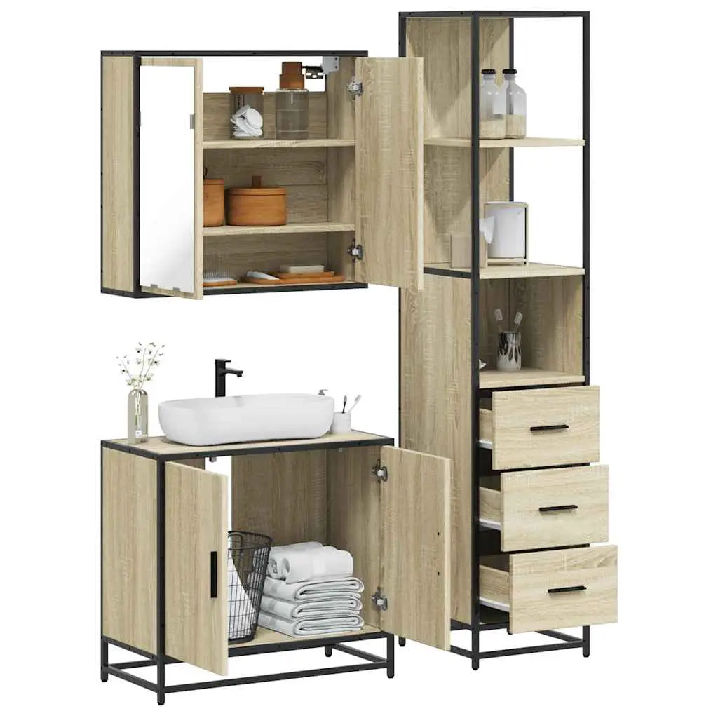 Ensemble de meubles de salle de bain 3 pcs chêne sonoma - XIOS
