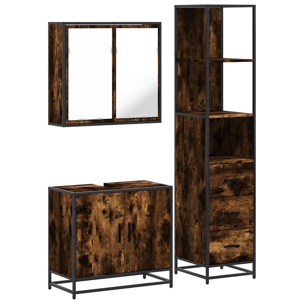 Ensemble de meubles de salle de bain 3 pcs Chêne fumé