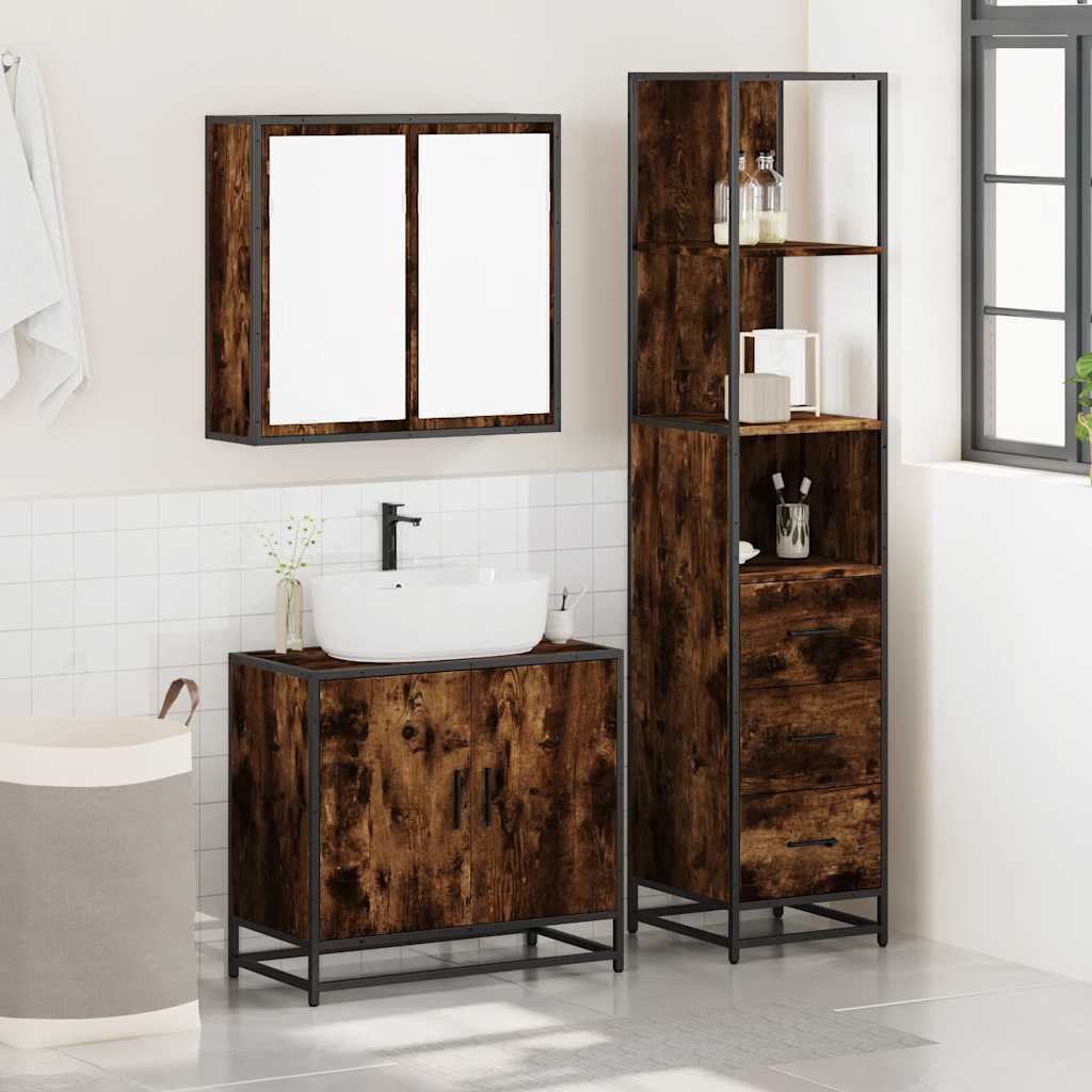 Ensemble de meubles de salle de bain 3 pcs Chêne fumé