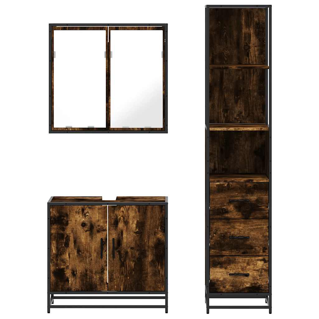 Ensemble de meubles de salle de bain 3 pcs Chêne fumé