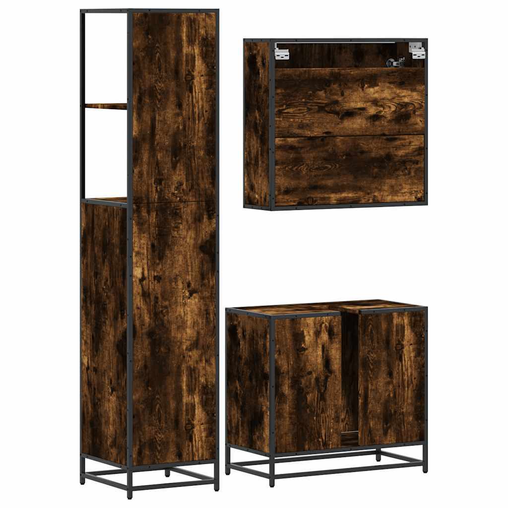 Ensemble de meubles de salle de bain 3 pcs Chêne fumé