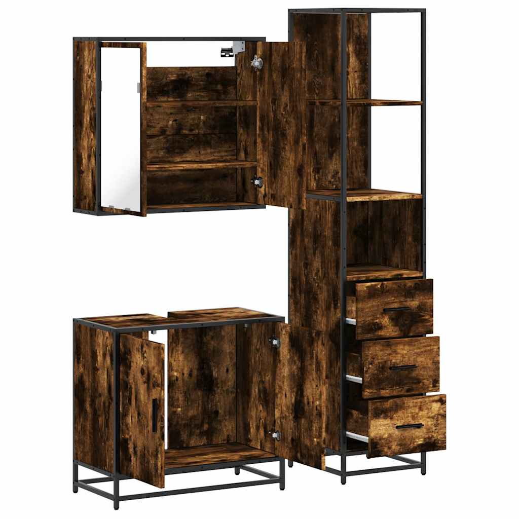 Ensemble de meubles de salle de bain 3 pcs Chêne fumé