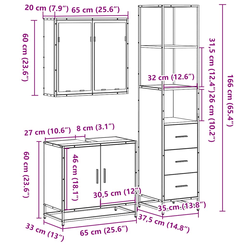 Ensemble de meubles de salle de bain 3 pcs Chêne fumé