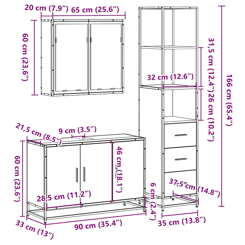 Ensemble de meubles de salle de bain 3 pcs chêne sonoma