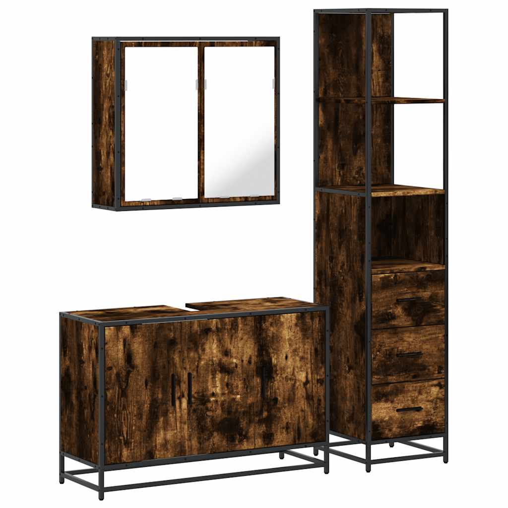Ensemble de meubles de salle de bain 3 pcs Chêne fumé