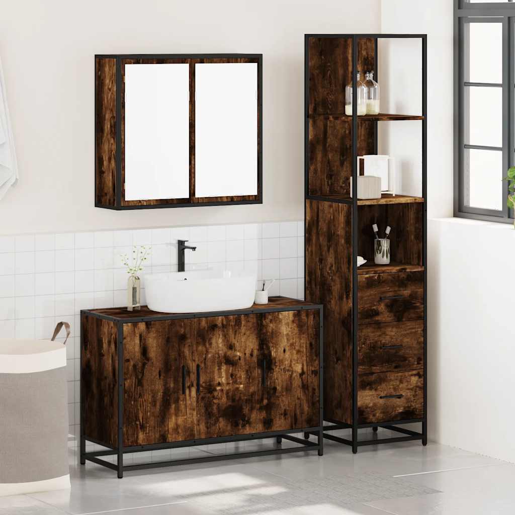 Ensemble de meubles de salle de bain 3 pcs Chêne fumé
