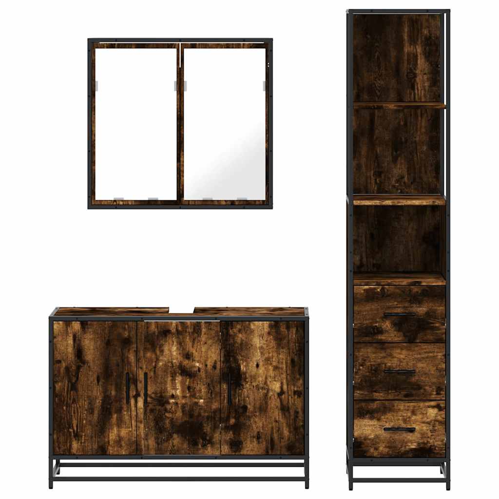Ensemble de meubles de salle de bain 3 pcs Chêne fumé