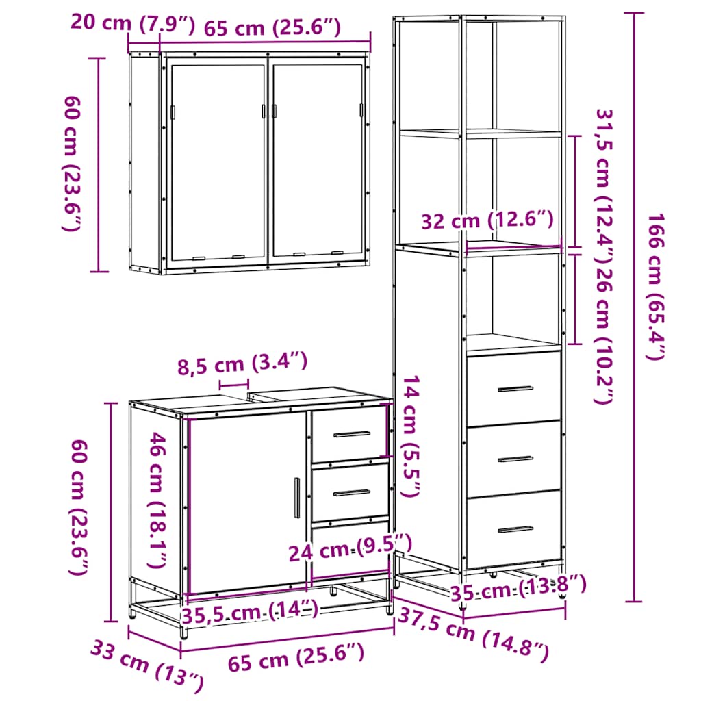Ensemble de meubles de salle de bain 3 pcs chêne sonoma