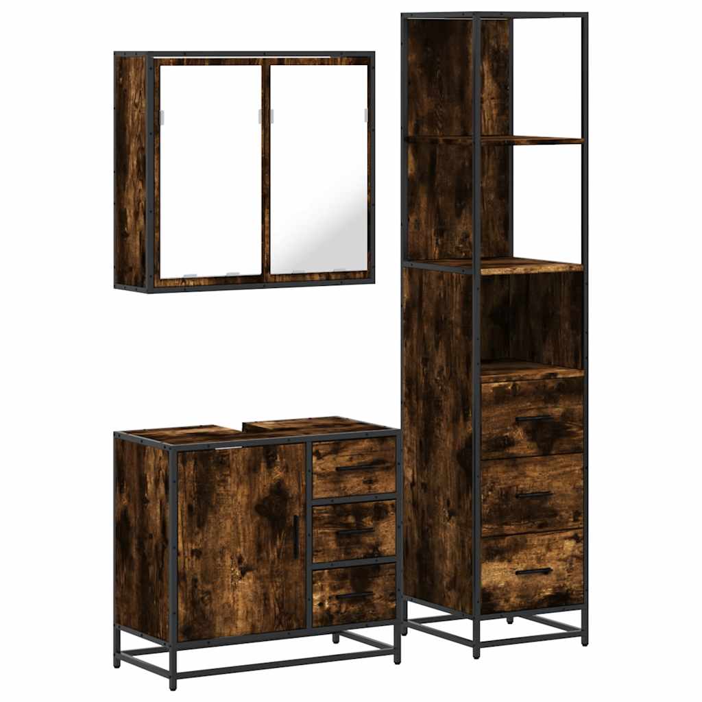 Ensemble de meubles de salle de bain 3 pcs Chêne fumé