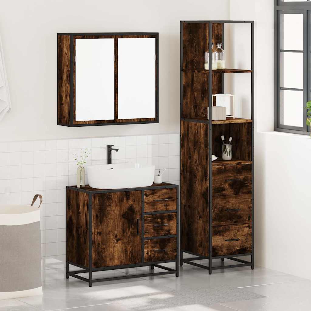 Ensemble de meubles de salle de bain 3 pcs Chêne fumé