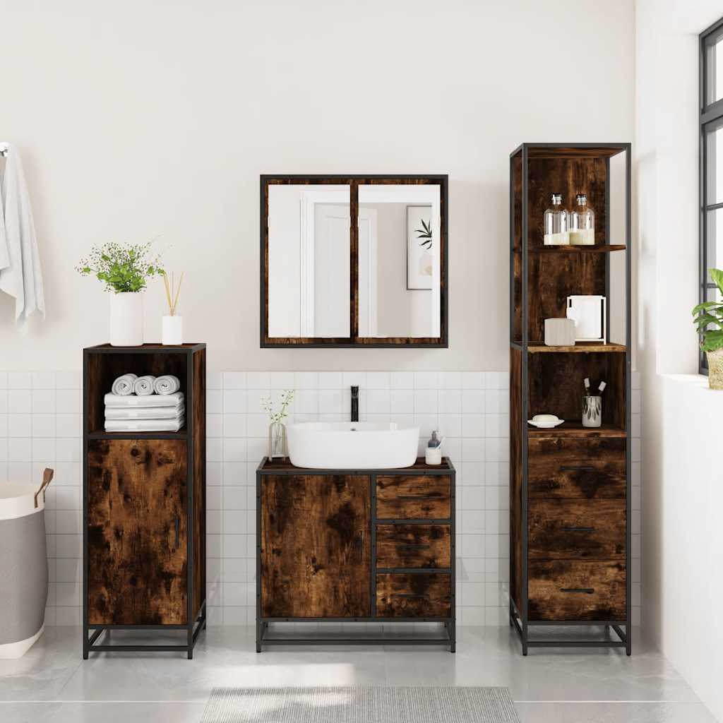 Ensemble de meubles de salle de bain 3 pcs Chêne fumé