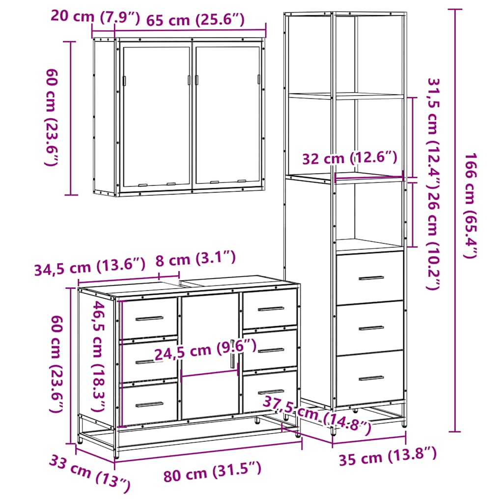 Ensemble de meubles de salle de bain 3 pcs chêne sonoma