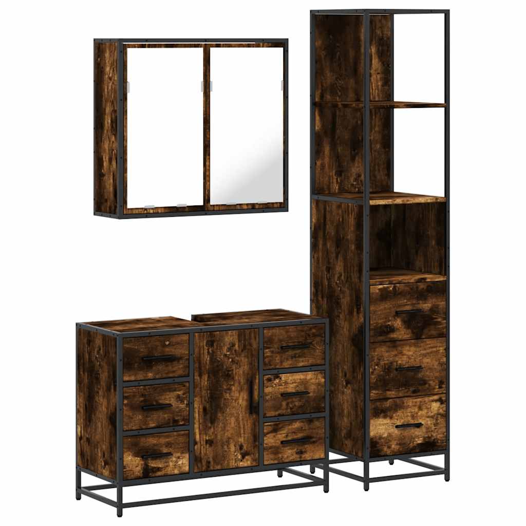 Ensemble de meubles de salle de bain 3 pcs Chêne fumé